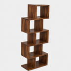 Solid Wood Zigzag Display Shelf – Modern Open Storage Bookcase