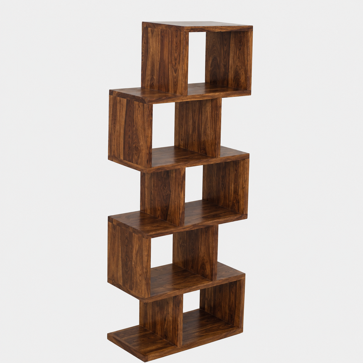 Solid Wood Zigzag Display Shelf – Modern Open Storage Bookcase
