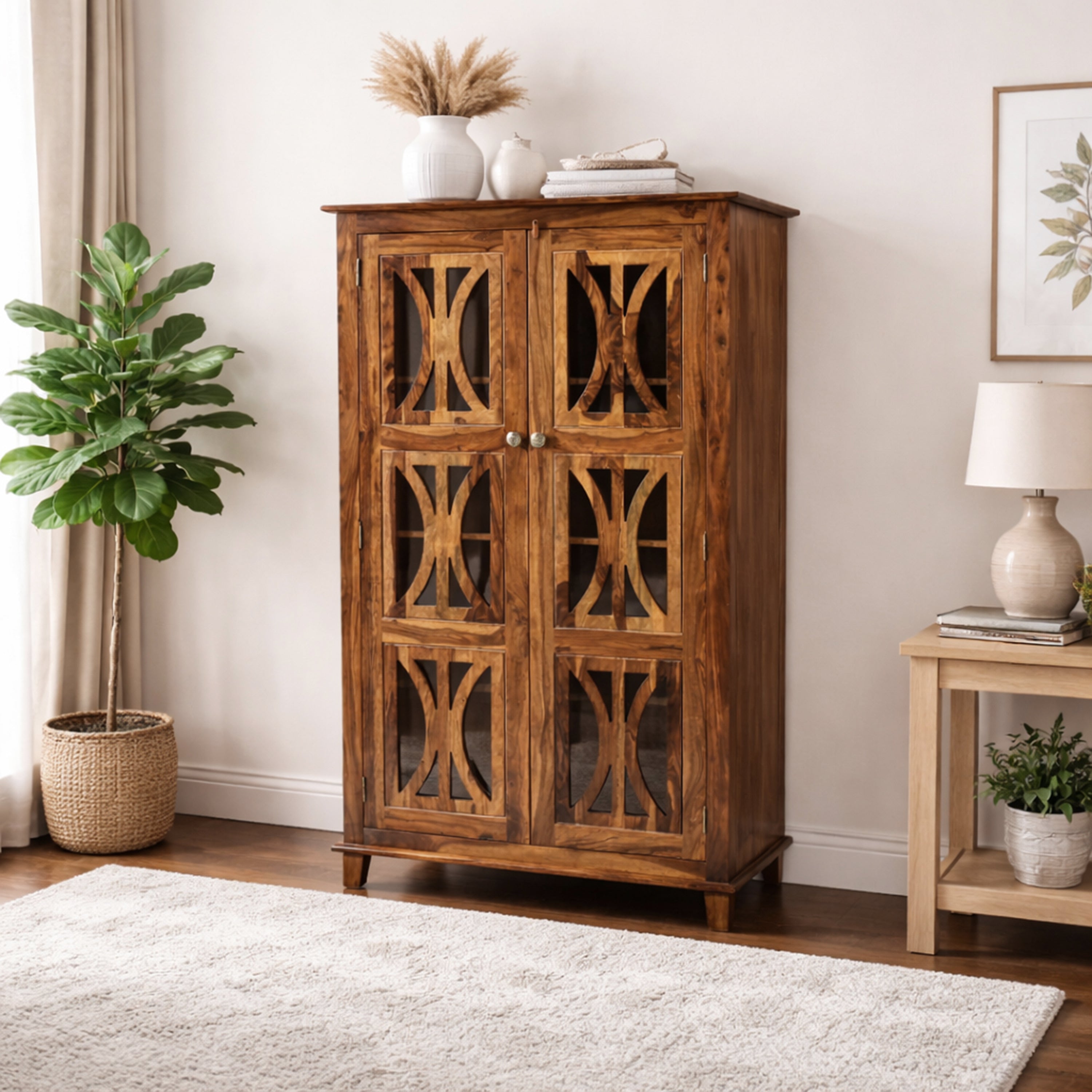 Solid Sheesham Wood 2 Door Storage Cabinet
