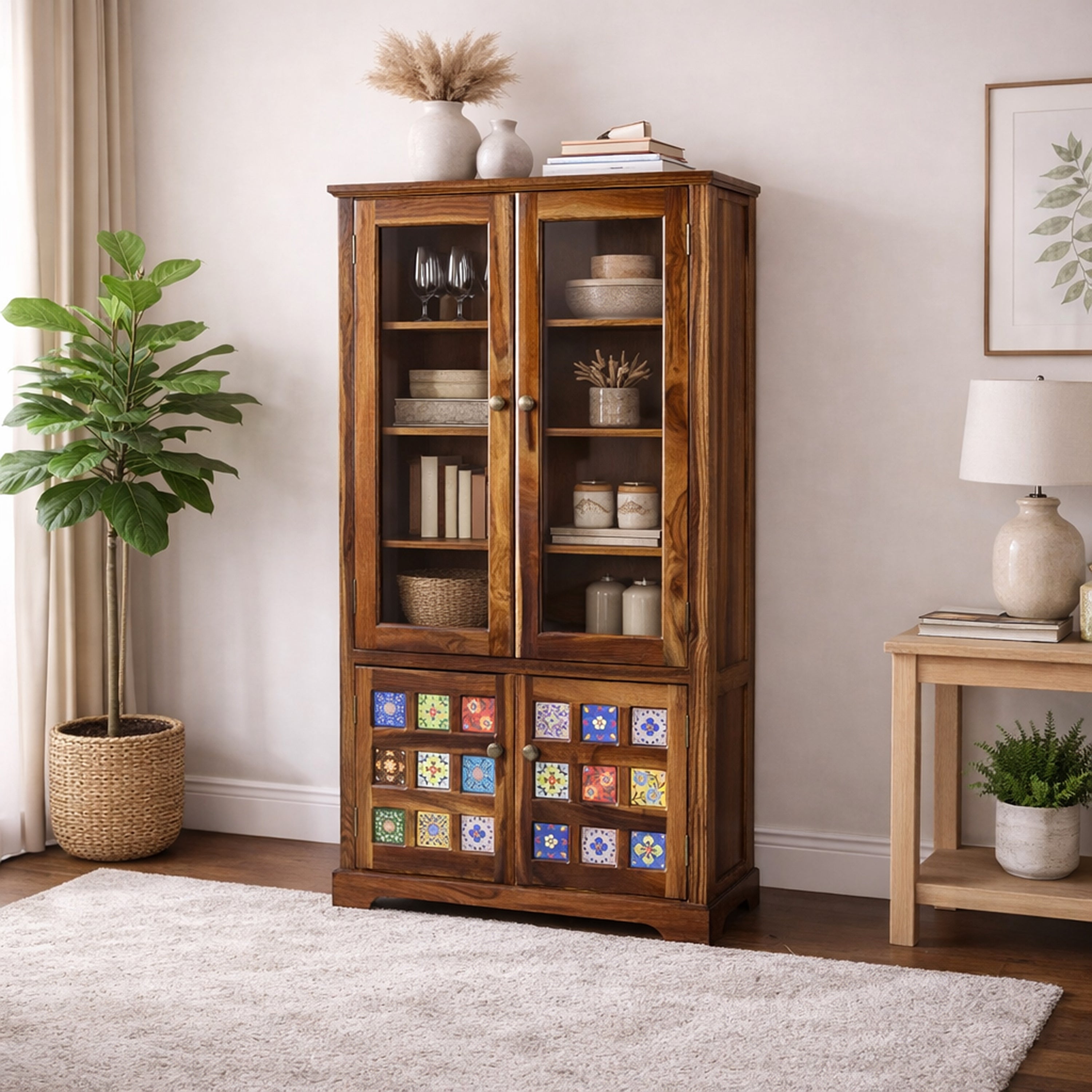 Sheesham Ceramic Crockery Cabinet