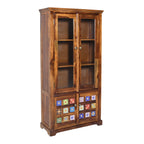 Crockery siramika Sheesham Crockery Cabinet with glass door and ceramic tiles