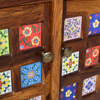 Crockery siramika Sheesham Crockery Cabinet with glass door and ceramic tiles