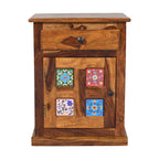 Siramika Sheesham wood Bedside Cabinet with ceramic tiles