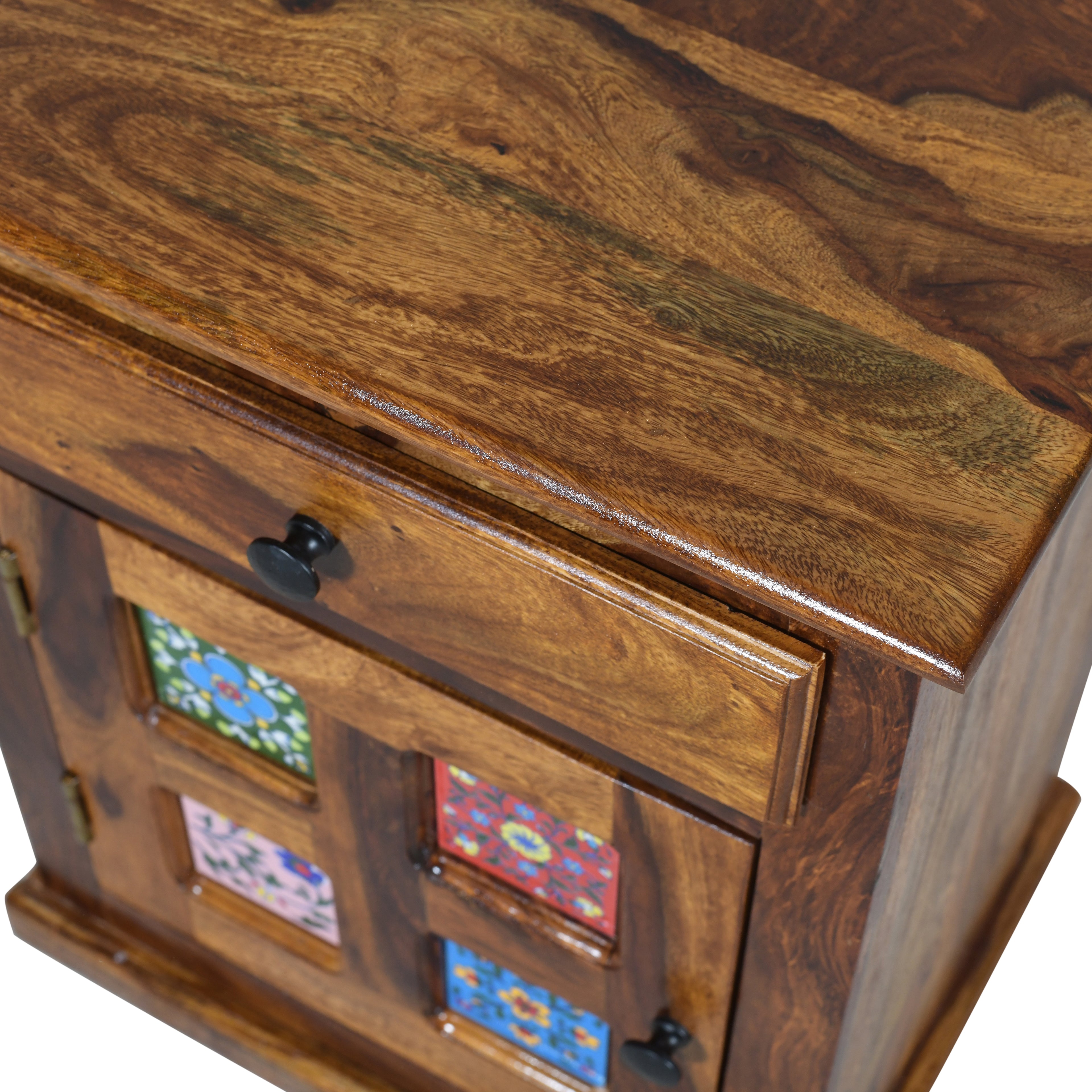 Sheesham Ceramic Bedside Cabinet