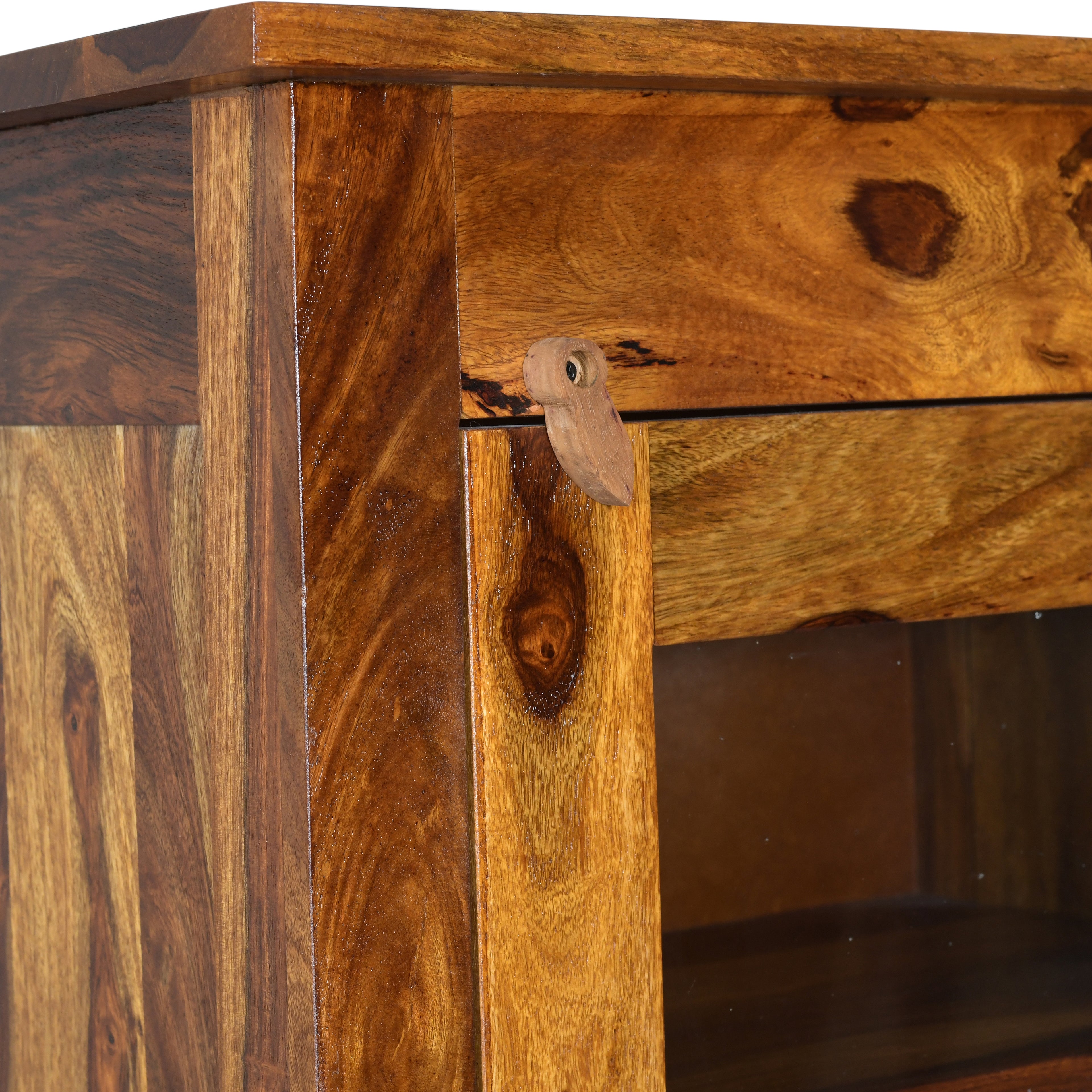 Prima Sheesham Wood Glass Door Crocket cabinet