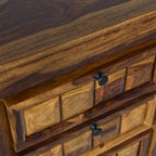 Tile Glass Sheesham Wood Glass Sideboard with wooden tile fitted drawers and 2 glass doors