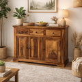Elephant Sheesham Wood 3 Door Sideboard with elephant craving design