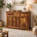 Elephant Sheesham Wood 3 Door Sideboard with elephant craving design