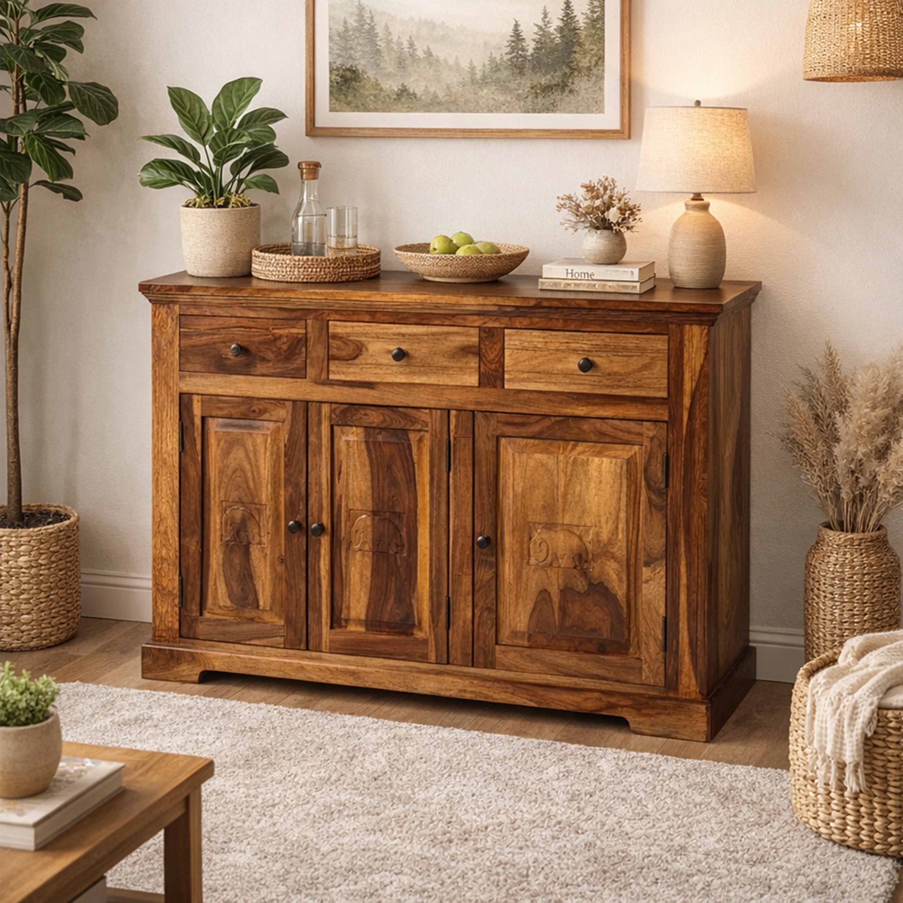 Sheesham Wood 3 Door Sideboard