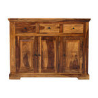 Elephant Sheesham Wood 3 Door Sideboard with elephant craving design