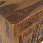 Elephant Sheesham Wood 3 Door Sideboard with elephant craving design