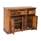 Elephant Sheesham Wood 3 Door Sideboard with elephant craving design