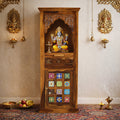Wooden Mandir with Decorative Ceramic Tiles