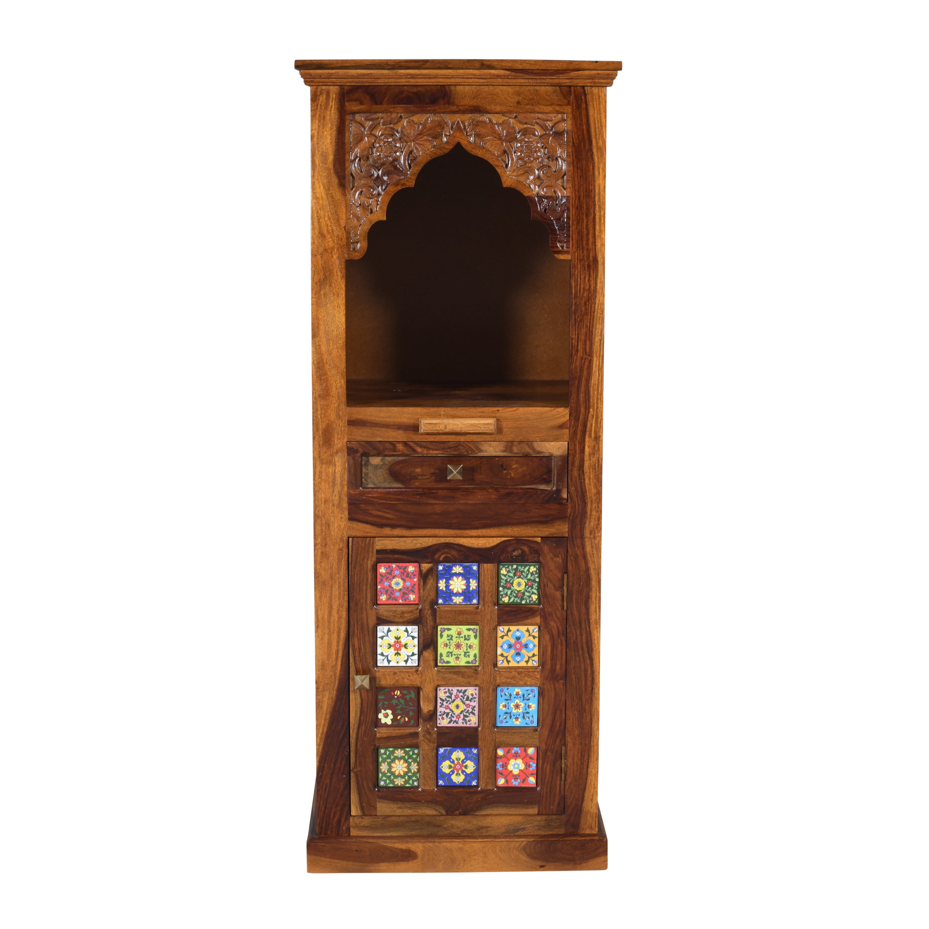 Wooden Mandir with Decorative Ceramic Tiles