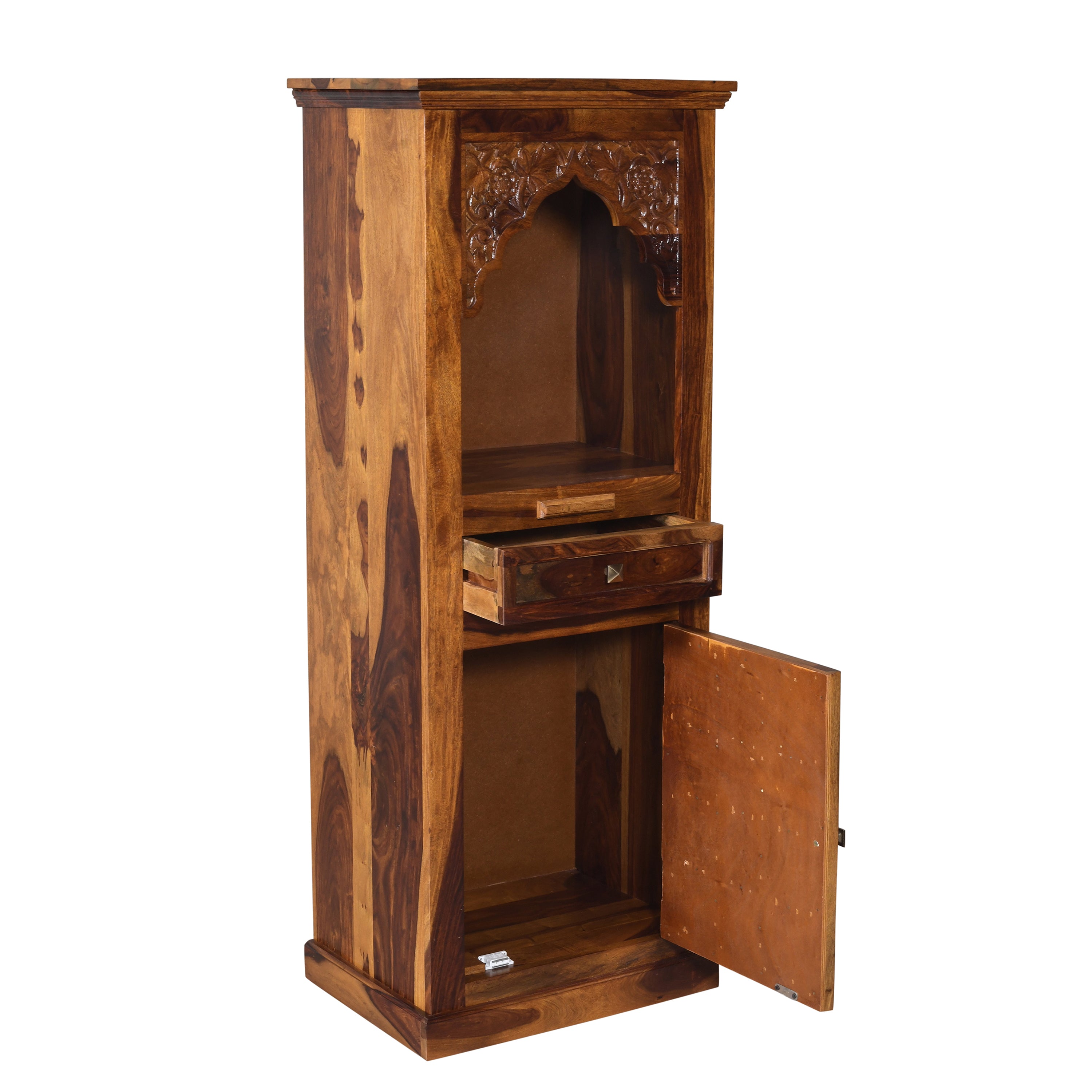 Wooden Mandir with Decorative Ceramic Tiles