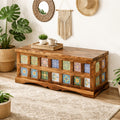 Handcrafted Solid Wood Center Table Siramika Trunk Box with Decorative Siramika Tile