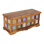 Handcrafted Solid Wood Center Table Siramika Trunk Box with Decorative Siramika Tile