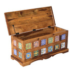 Handcrafted Solid Wood Center Table Siramika Trunk Box with Decorative Siramika Tile