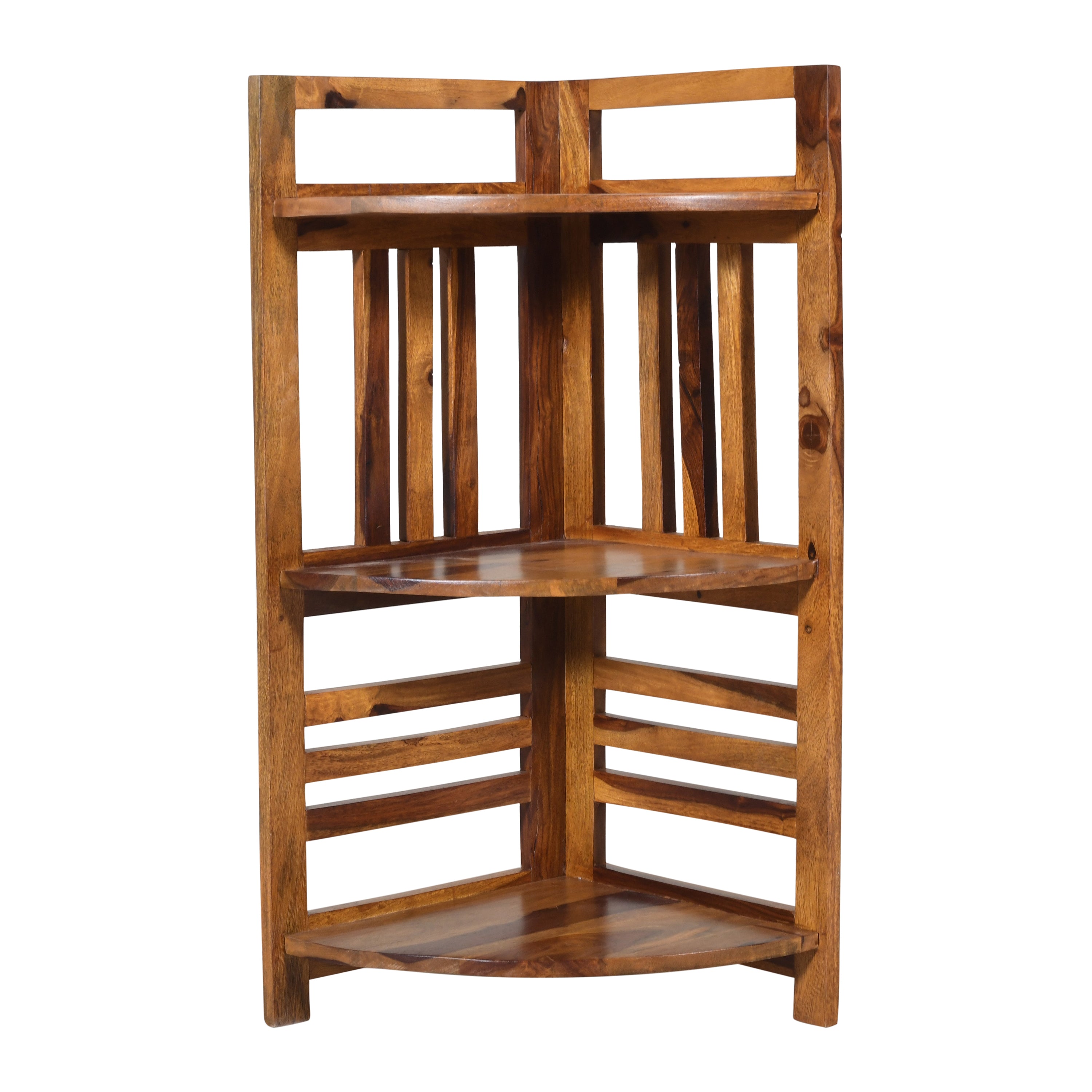 Rustica Handcrafted Solid Wood Corner Shelf Unit with Honey Finish