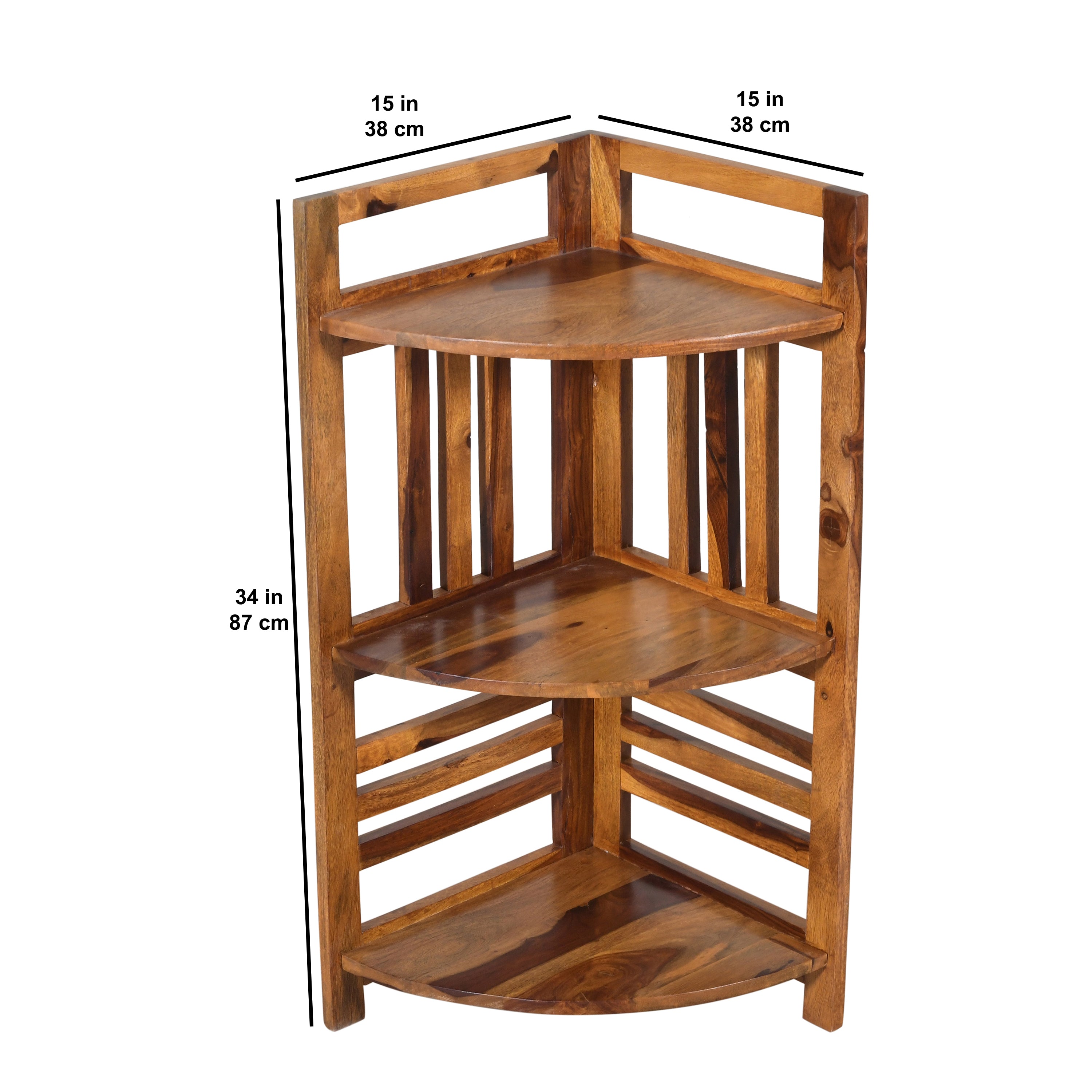 Handcrafted Solid Wood Corner Cona Shelf Unit with Round Design