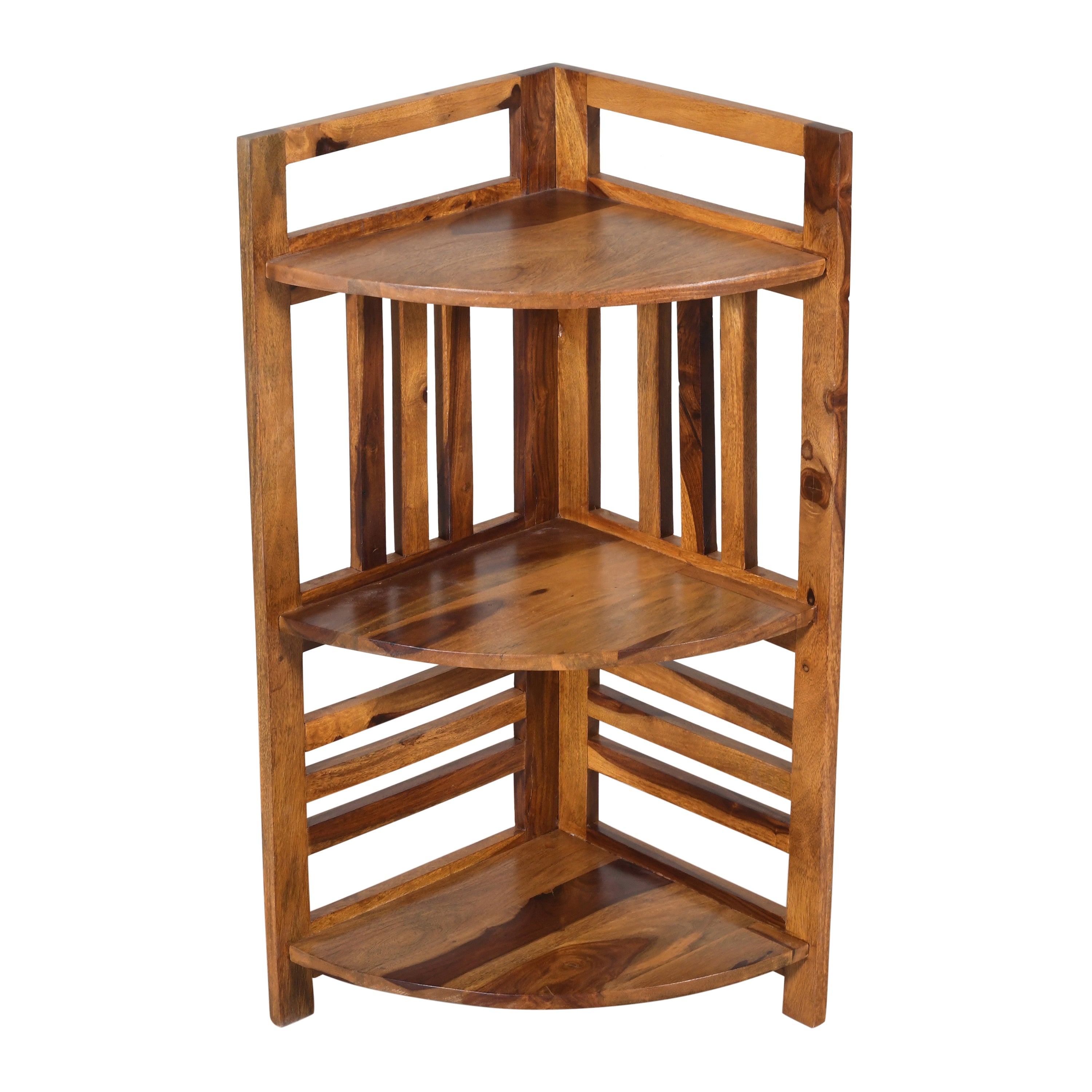Handcrafted Solid Wood Corner Cona Shelf Unit with Round Design