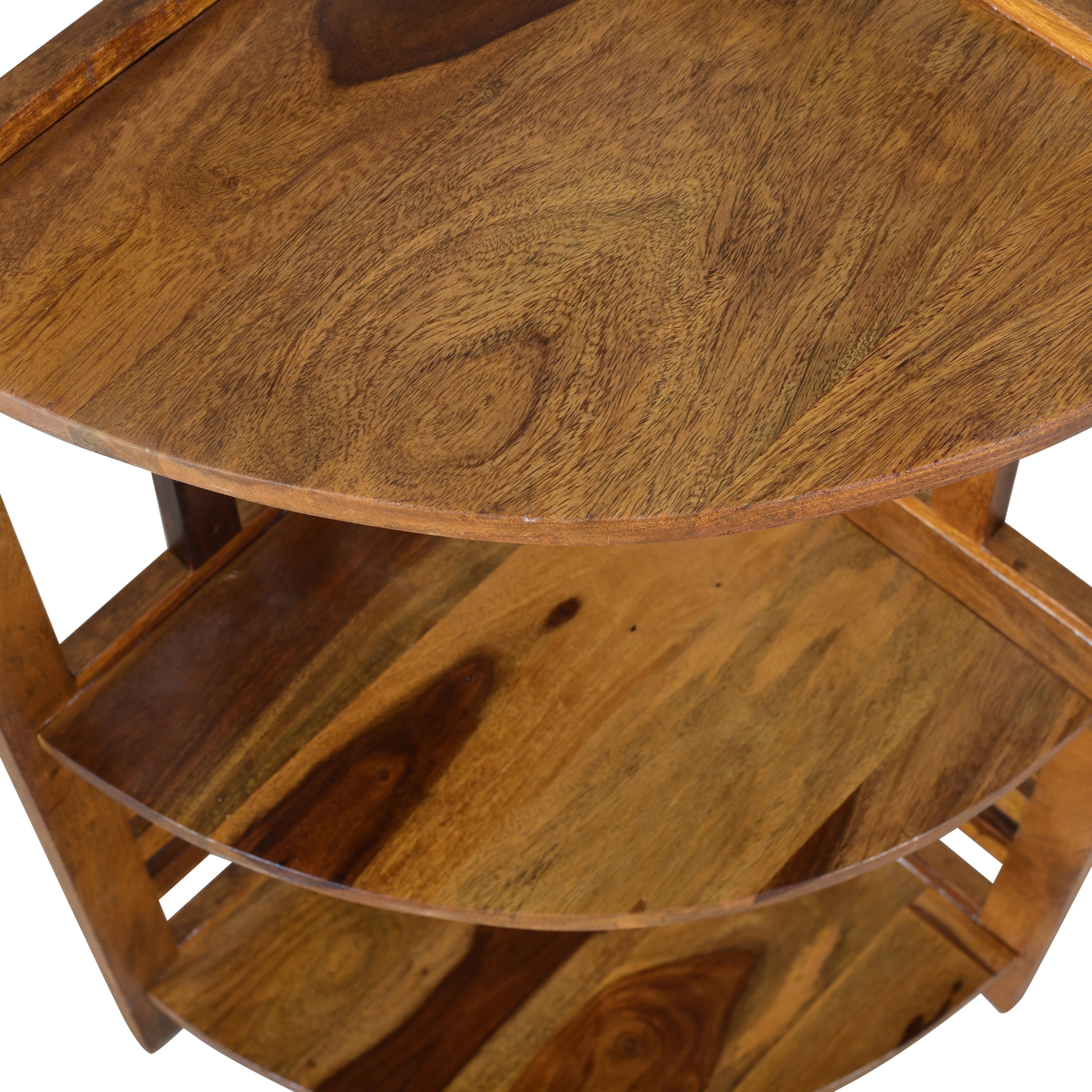 Handcrafted Solid Wood Corner Cona Shelf Unit with Round Design