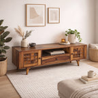 TVC Diamond Sheesham Wood TV Unit with wooden diamond fitted doors