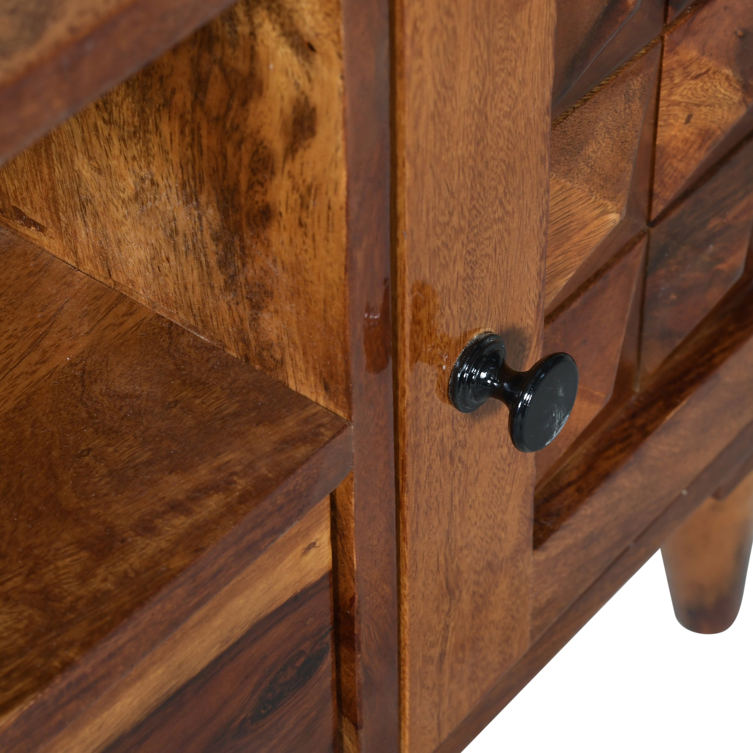 TVC Diamond Sheesham Wood TV Unit with wooden diamond fitted doors