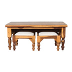 Handcrafted Solid Wood Coffee Table with Nested Stools And Ceramic Tile