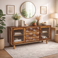 Sideboard Wave Sheesham Wood sidebaord with texture glass and craving design drawers