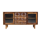 Sideboard Wave Sheesham Wood sidebaord with texture glass and craving design drawers