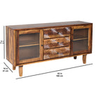SIDEBOARD WAVE Solid Wood Sideboard with Hand-Carved Drawer Fronts & Glass Door Storage