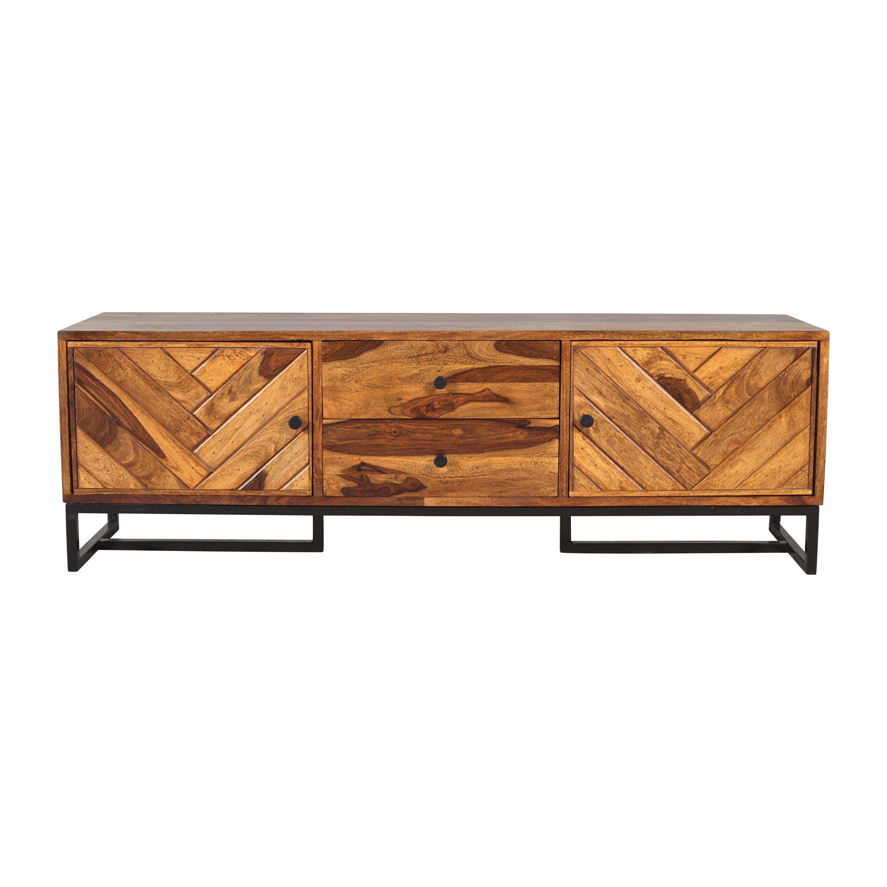 V Cross Tv unit sheesham tv unit with iron stnad legs (honey finish)