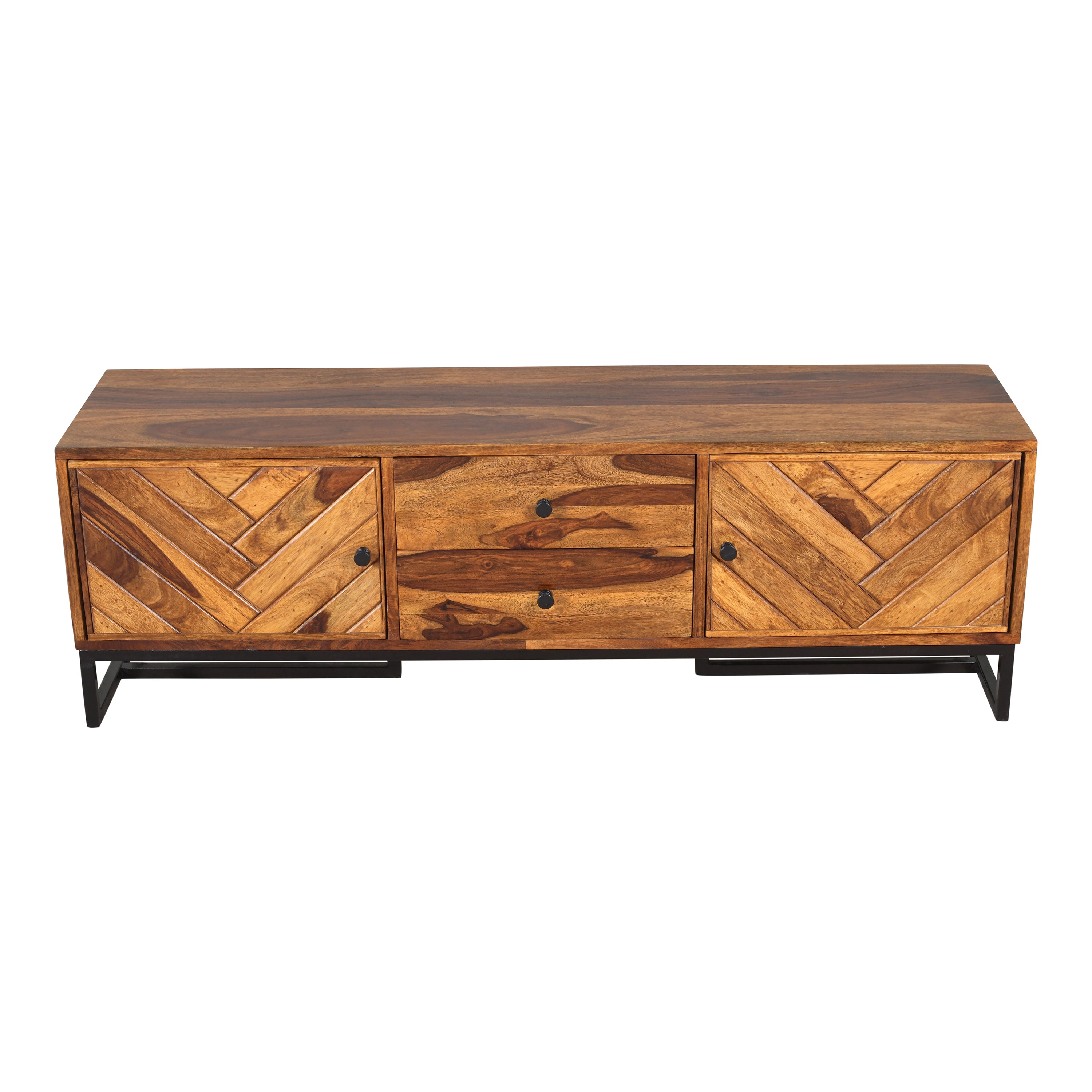 V Cross Tv unit sheesham tv unit with iron stnad legs (honey finish)