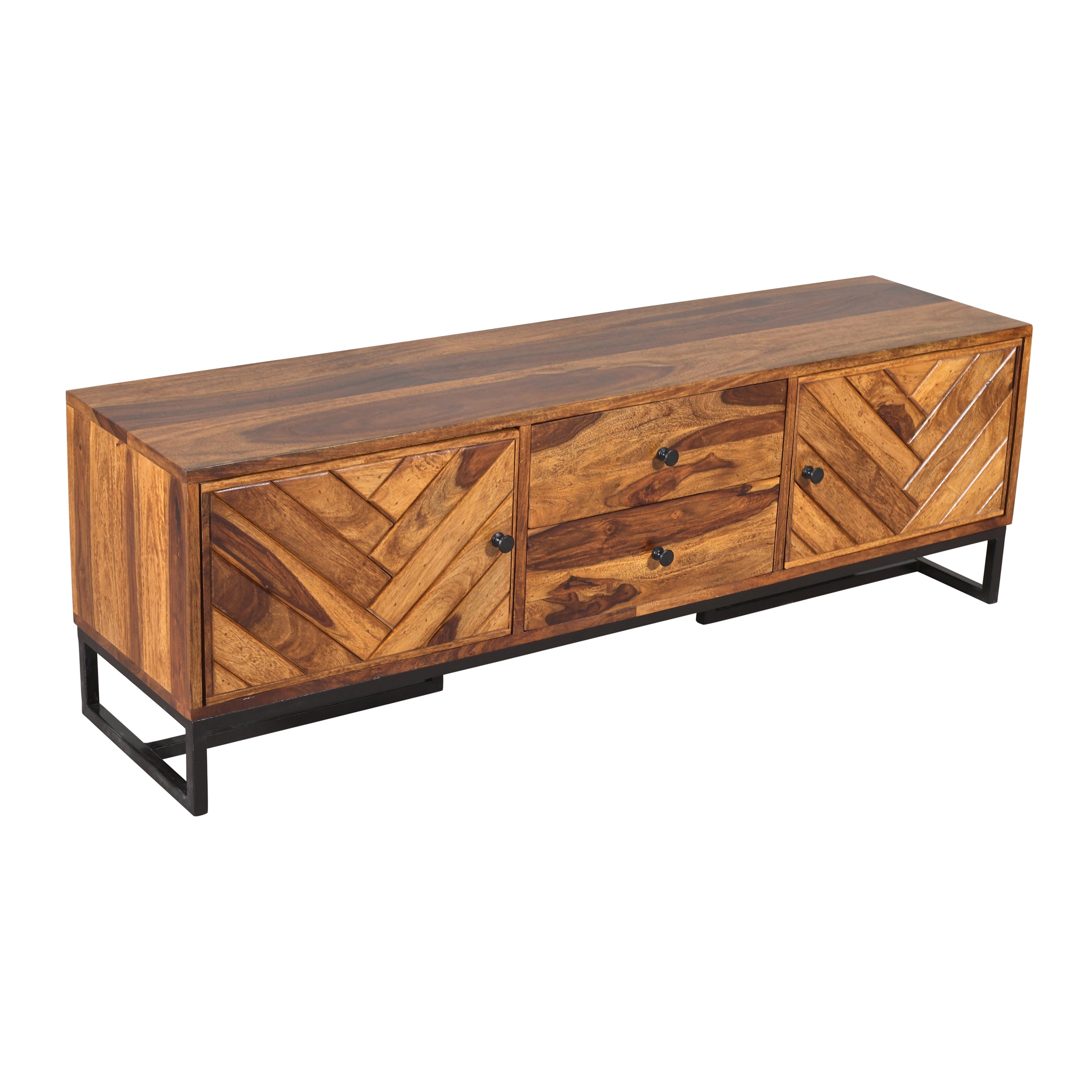 V Cross Tv unit sheesham tv unit with iron stnad legs (honey finish)