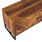 V Cross Tv unit sheesham tv unit with iron stnad legs (honey finish)