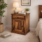 Dalha sheesham wood bed side with plaine desing door and drawer