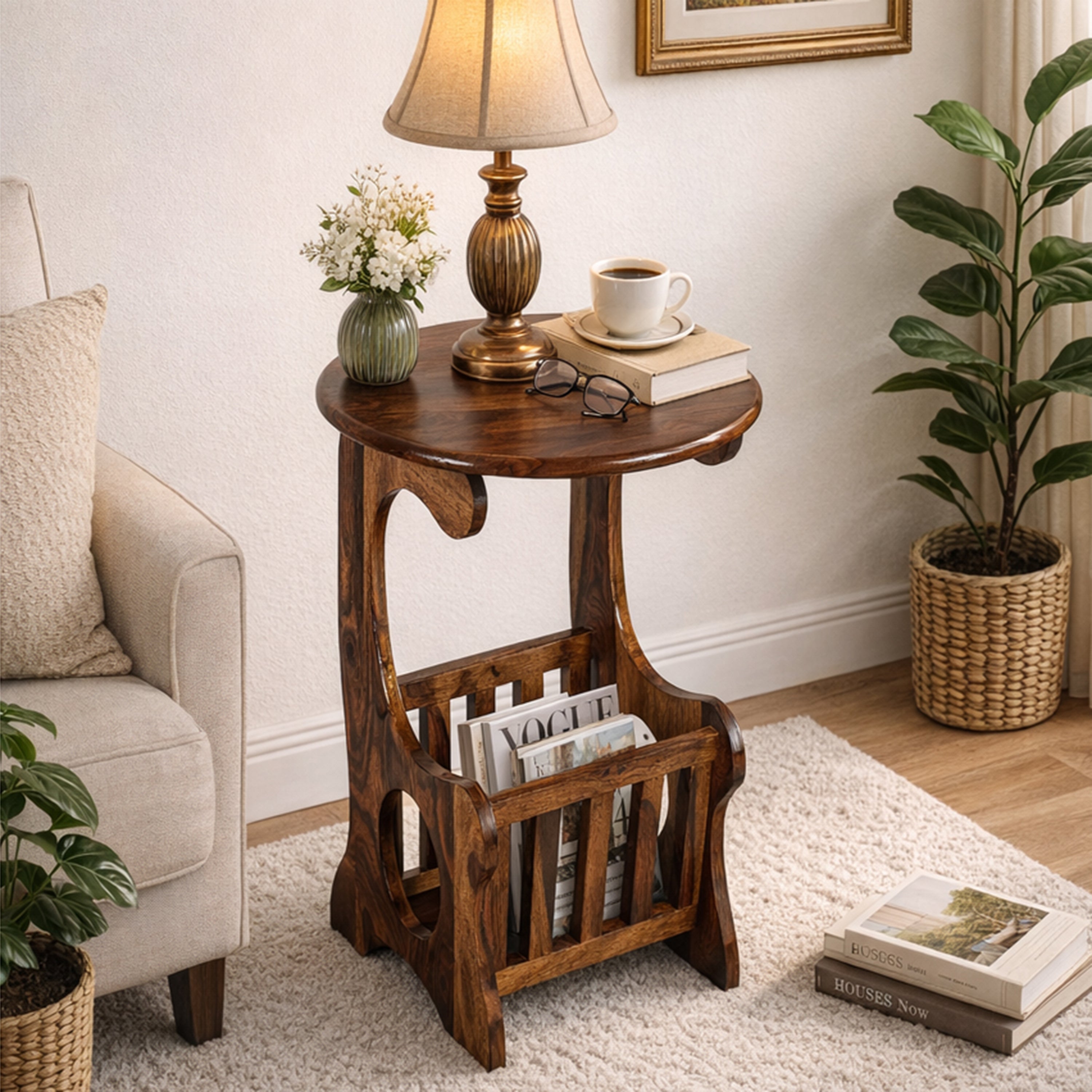 Modern Sheesham Wood Magazine Side Table
