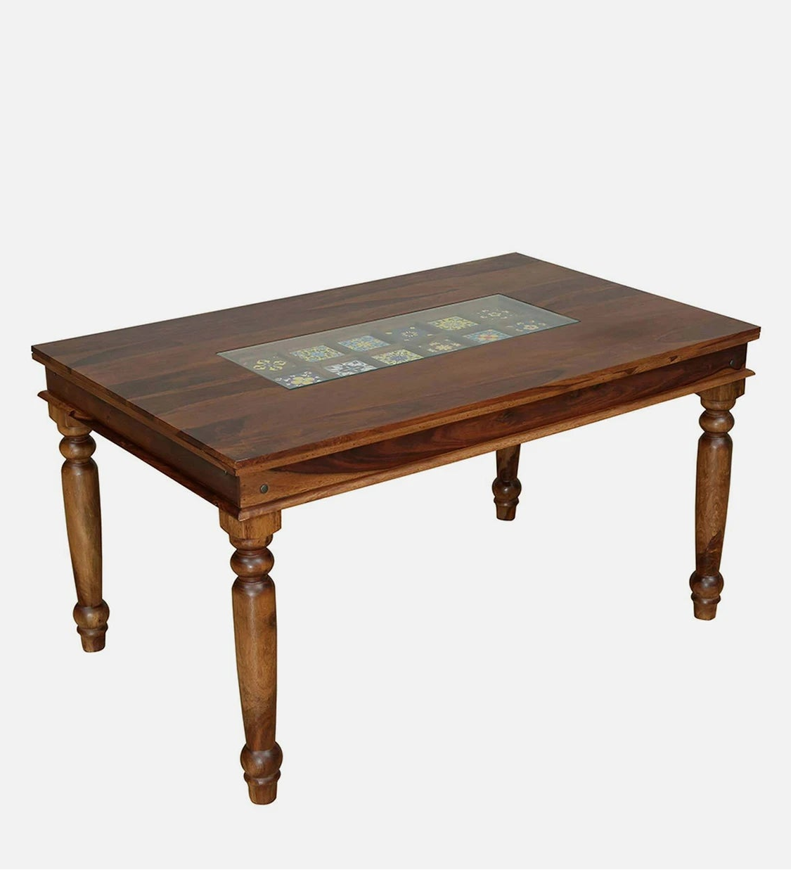 Siramika Dining sheesham wood dining table with siramika tiles (for 6 person)