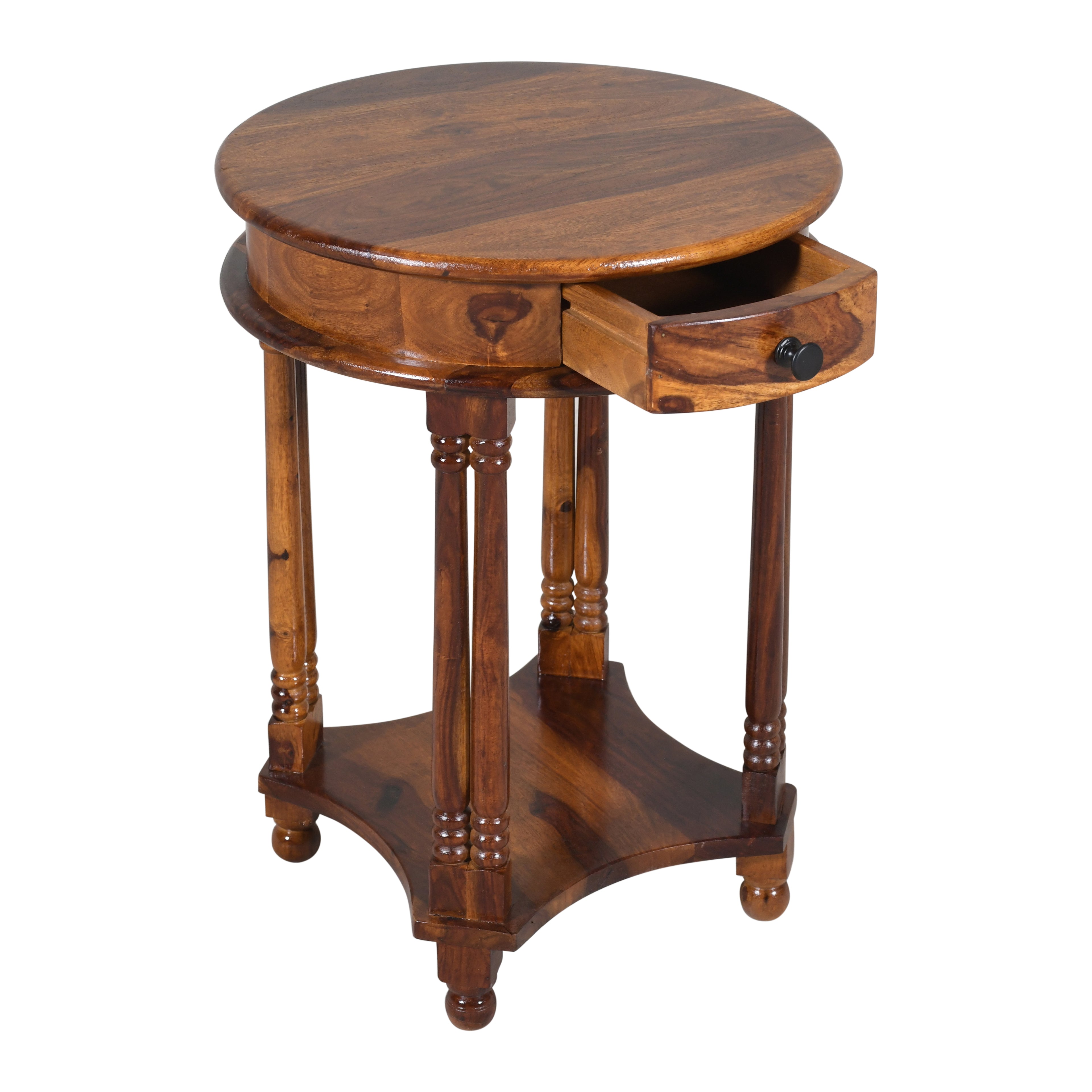 Round Sheesham Wood Side Table
