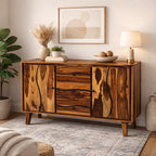 Roli Sheesham Wood Sideboard Cabinet with wood craving S design