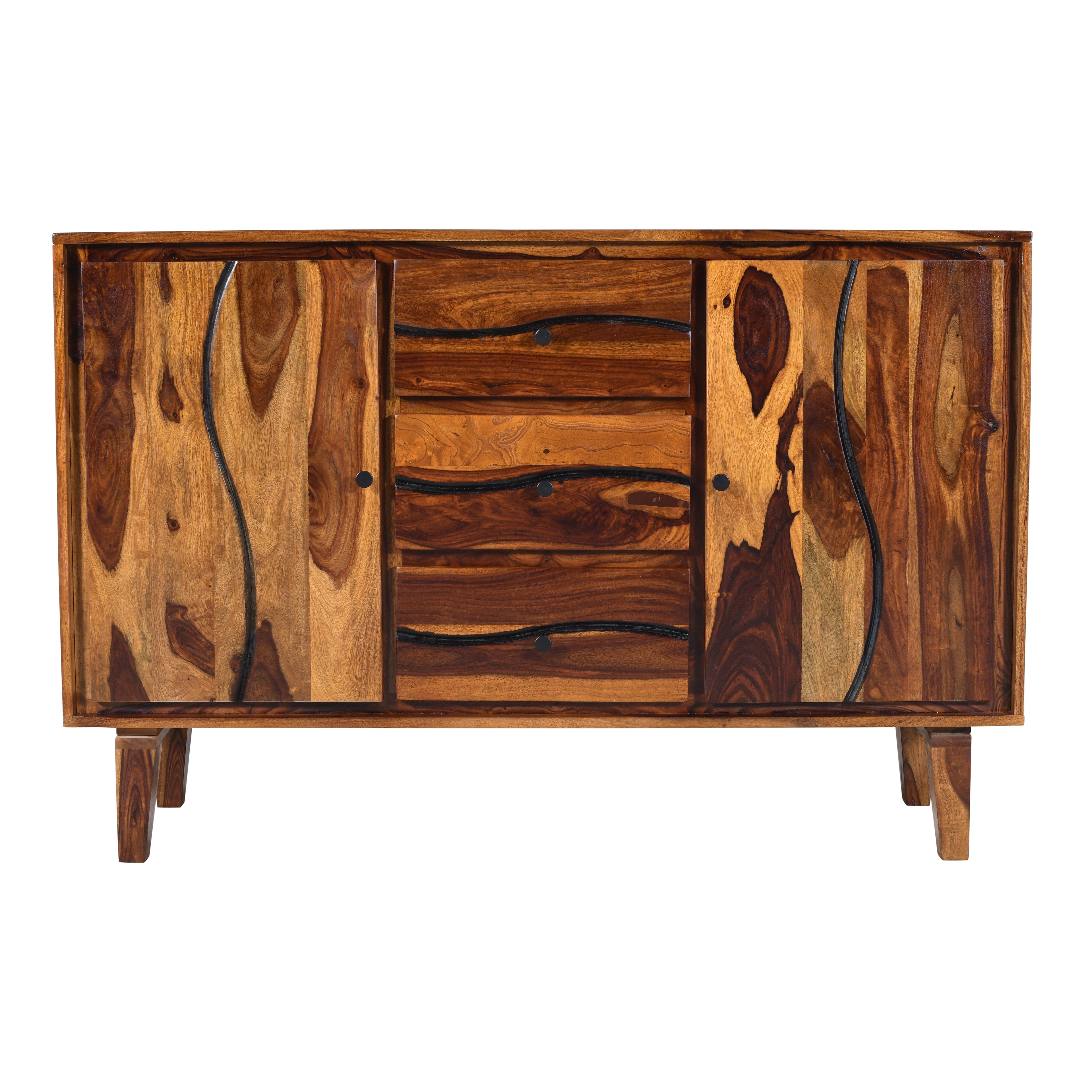 Roli Sheesham Wood Sideboard Cabinet with wood craving S design
