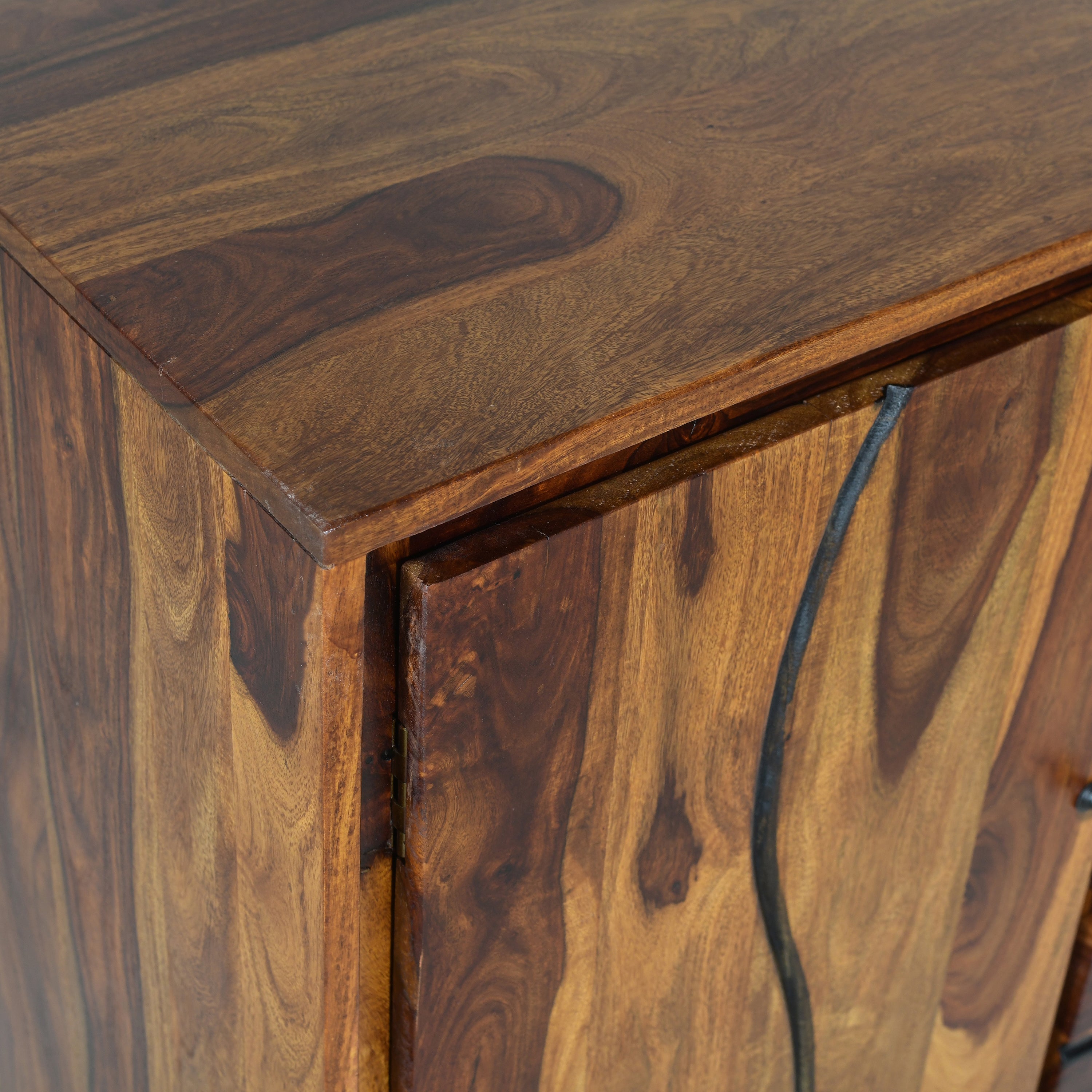 Roli Sheesham Wood Sideboard Cabinet with wood craving S design