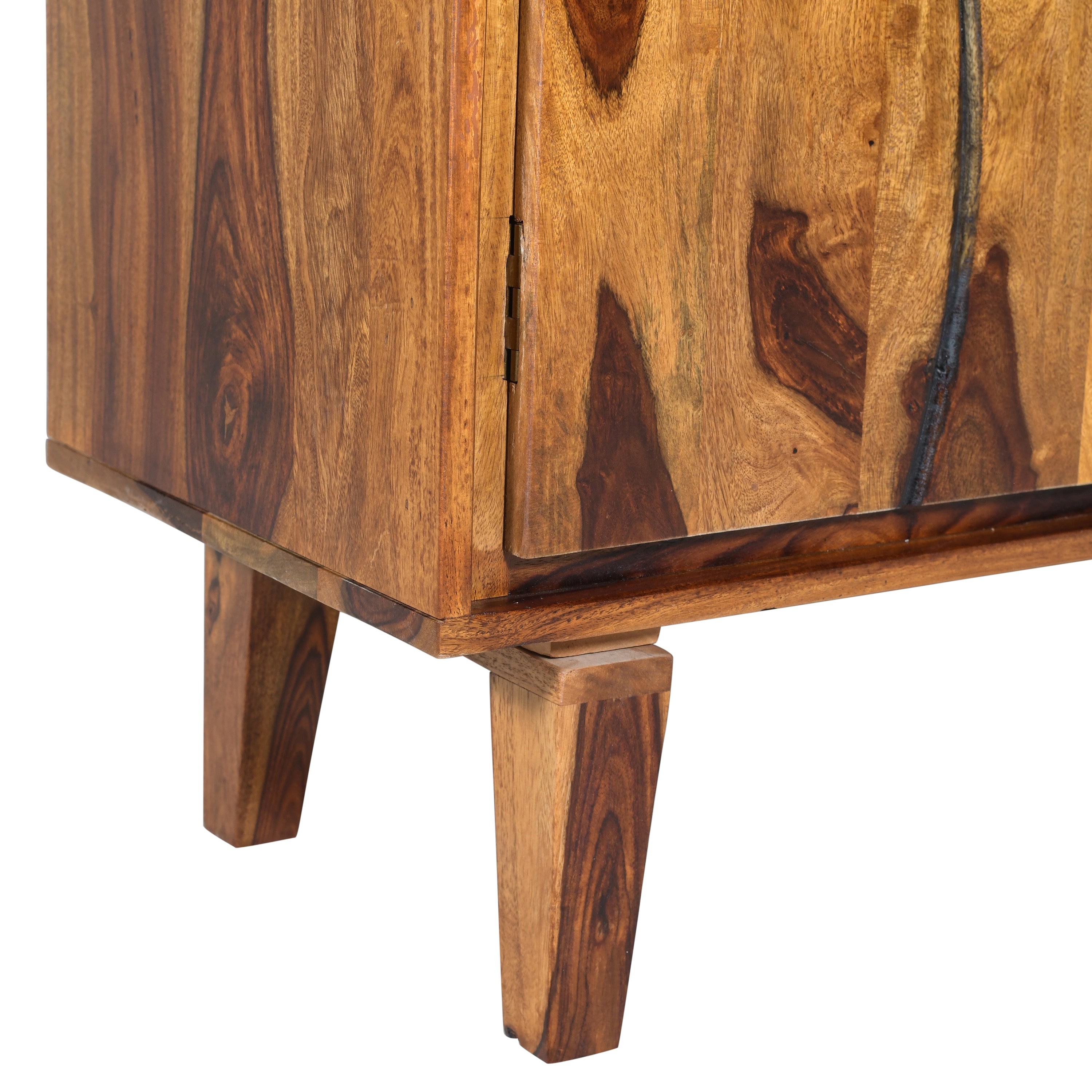Roli Sheesham Wood Sideboard Cabinet with wood craving S design