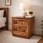 bed side diamond sheesham Wood 2 Drawer Bedside