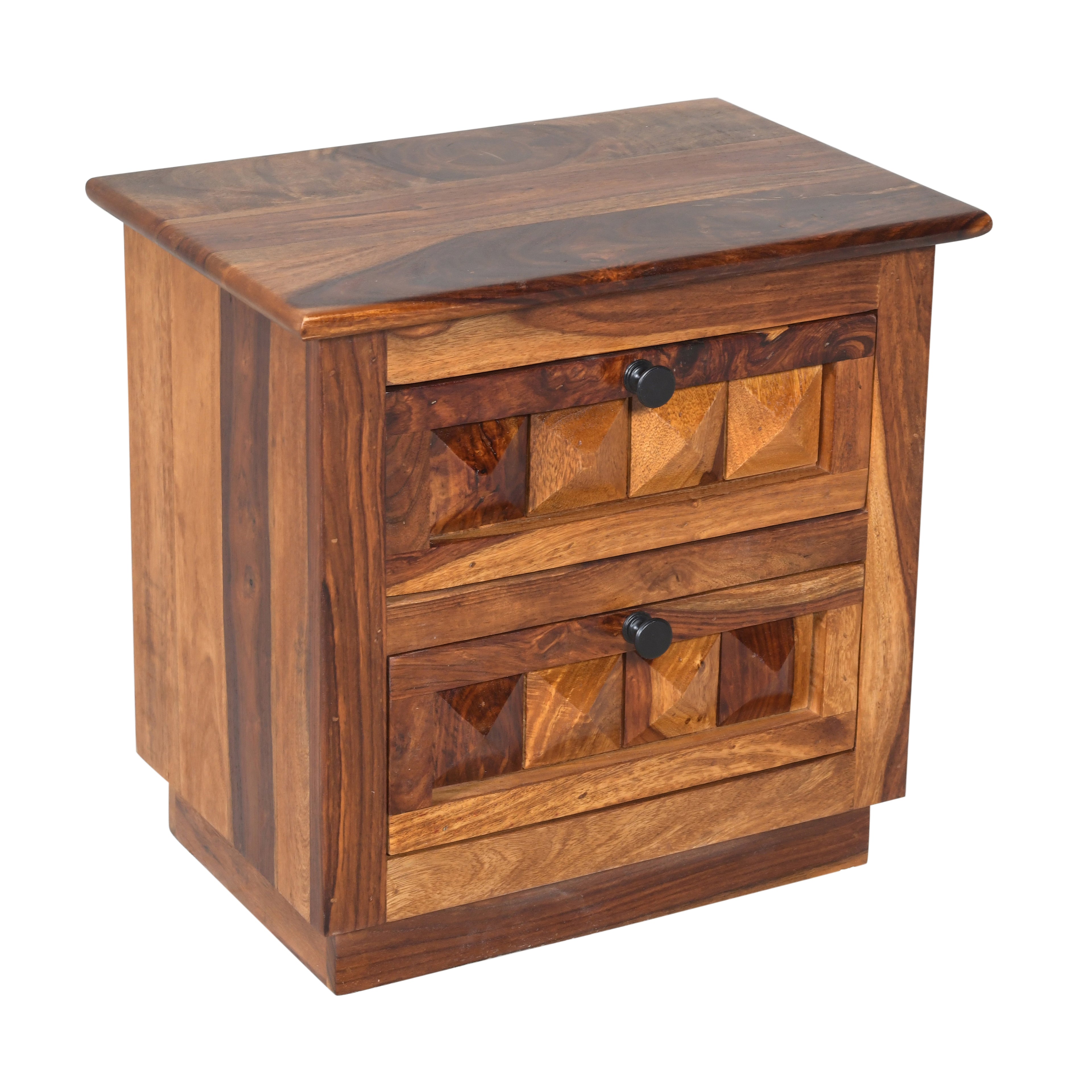 Solid Wood Bed Side Diamond Table With 2 Drawers