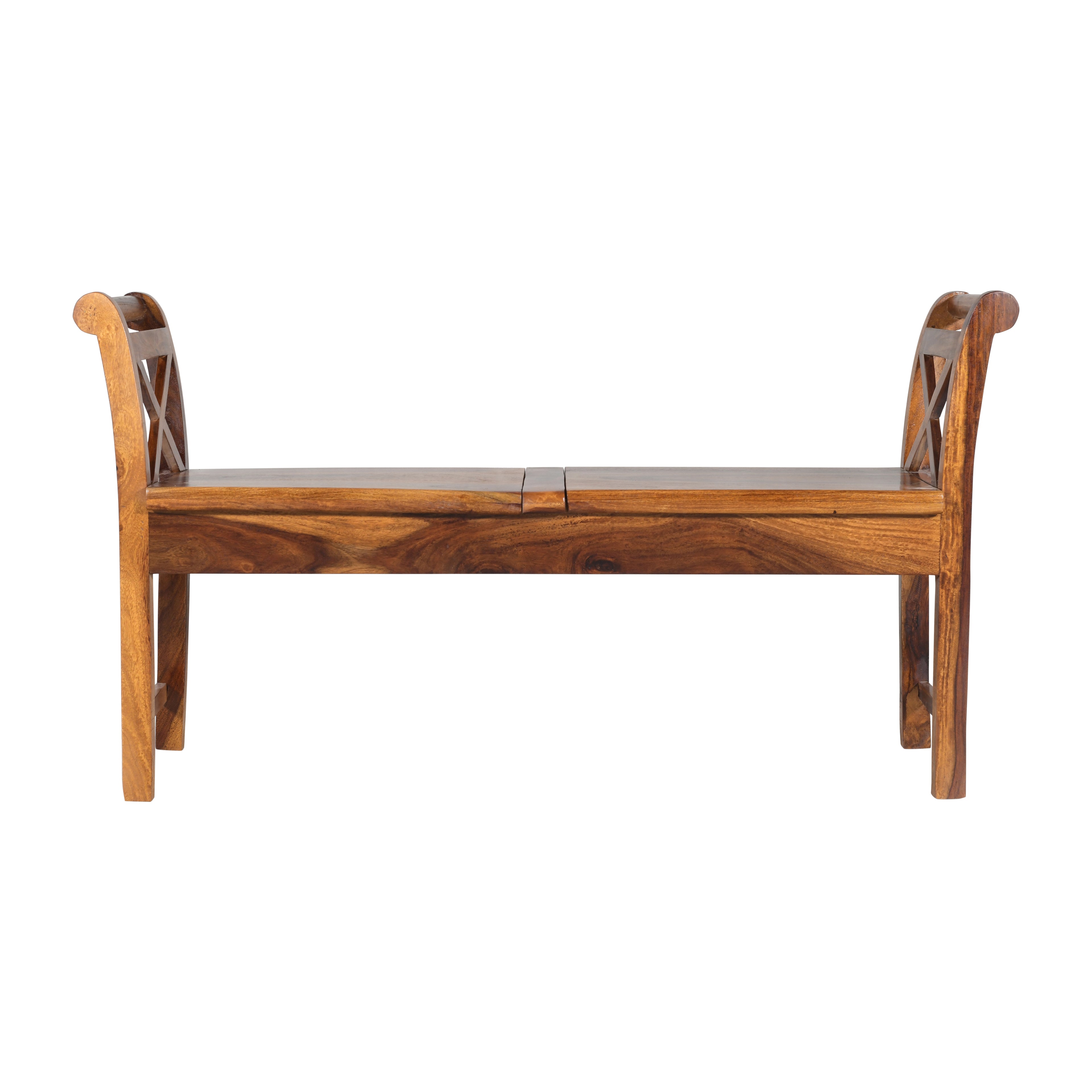 Solid Sheesham Wood Storage Bench with Lift-Top Seats