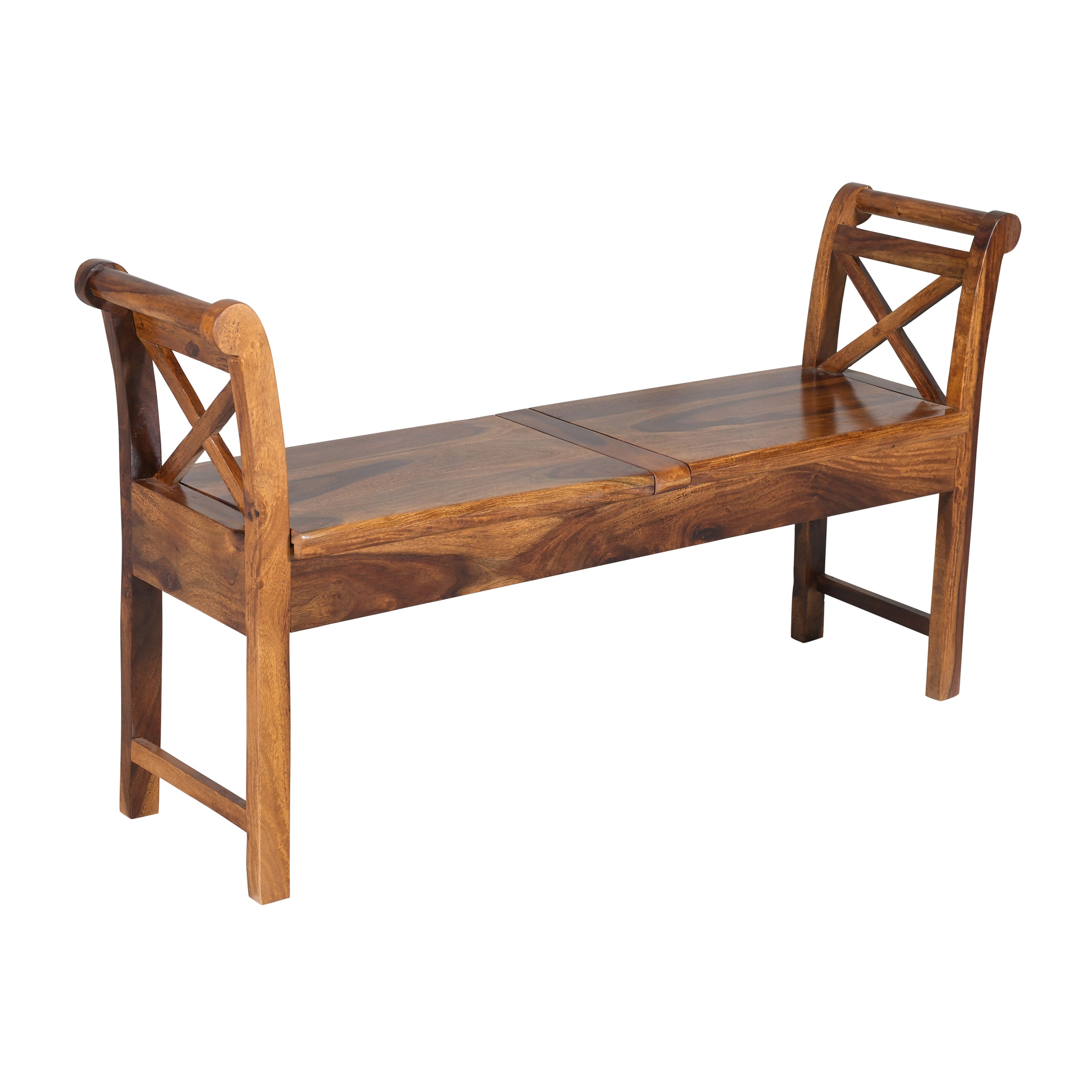 Solid Sheesham Wood Storage Bench with Lift-Top Seats