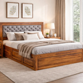 Head Cushion Solid Sheesham Wood Bed with Upholstered Cushion Headboard (HONEY FINISH)
