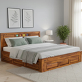 Bed Siramika – Solid Sheesham Wood Bed with Ceramic Tile Headboard Design